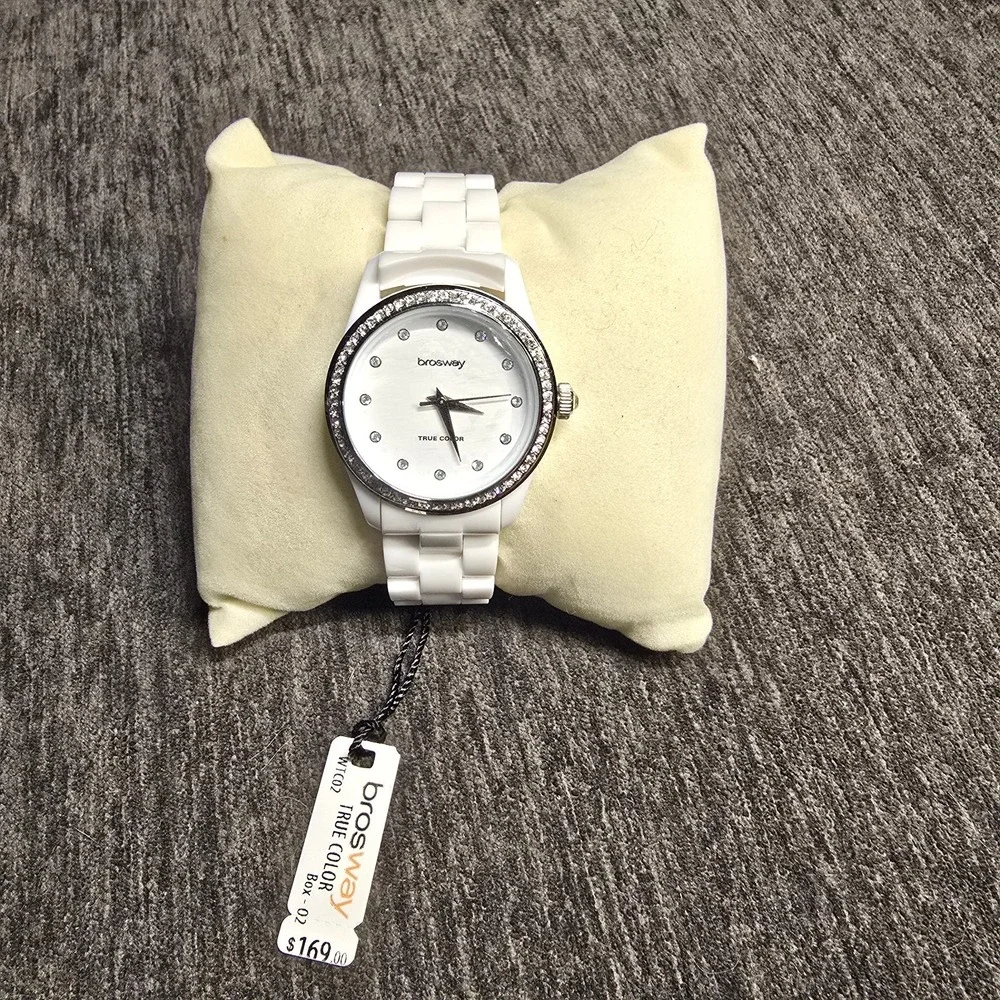 Brosway T-Color White Resin Watch with Crystal-Studded Bezel NWT